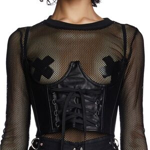 Black faux leather under bust corset (small)
